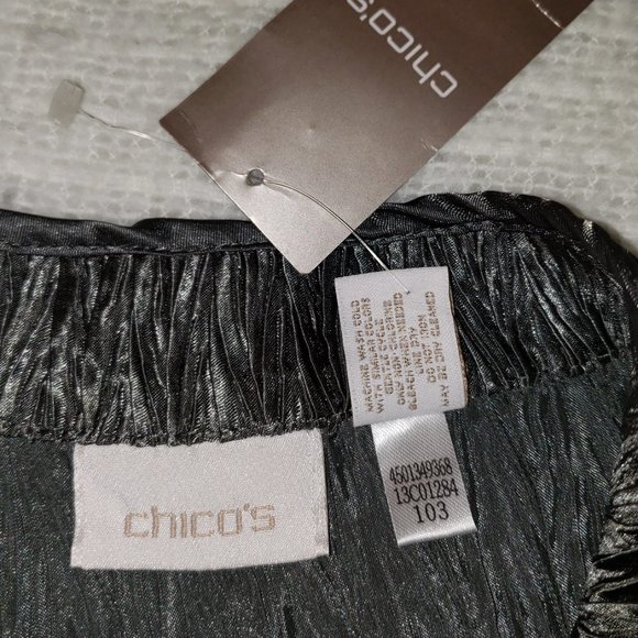 Chico’s Crinkle Shine Open Front Jacket, Long sleeved Shimmery, Size 1, NWT - Picture 9 of 9